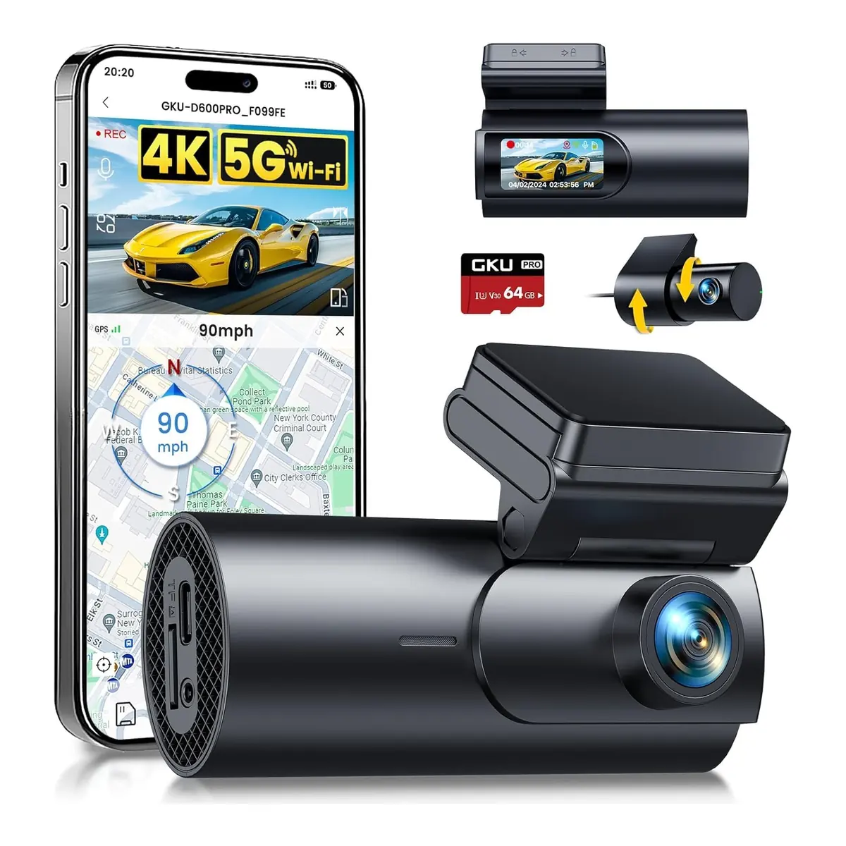 GKU D600 Pro avec caméra avant, caméra arrière et carte mémoire